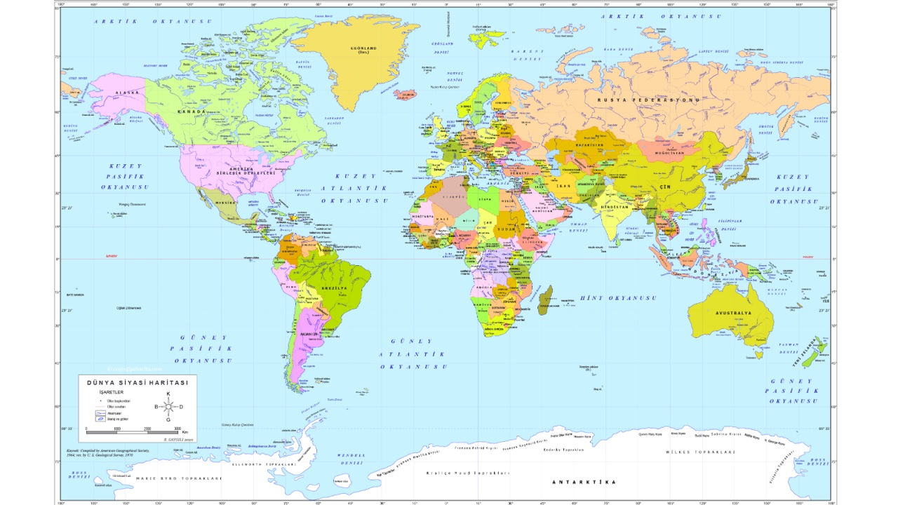 Yüksek çözünürlüklü Dünya siyasi haritası